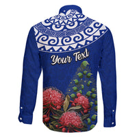 Personalized New Zealand Christmas Family Matching Puletasi Dress and Hawaiian Shirt Maori Santa Pikorua and Pohutukawa Meri Kirihimete Blue LT03 - Polynesian Pride