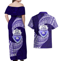 Tonga Tupou High School Couples Matching Off Shoulder Maxi Dress and Hawaiian Shirt Traditional Ngatu and Polynesian Pattern LT03 - Polynesian Pride