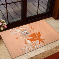 Kanaka Maoli Tropical Flowers with Kakau Tribal Rubber Doormat Peach Fuzz Color LT03 - Polynesian Pride