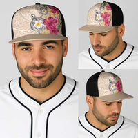 Hawaiian Tropical Flowers and Tribal Turtles Baseball Net Cap Polynesian Art Motifs Beige Color LT03 - Polynesian Pride