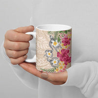 Hawaiian Tropical Flowers and Tribal Turtles Ceramic Mug Polynesian Art Motifs Beige Color LT03 - Polynesian Pride