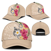 Hawaiian Tropical Flowers and Tribal Turtles Classic Cap Polynesian Art Motifs Beige Color LT03 - Polynesian Pride
