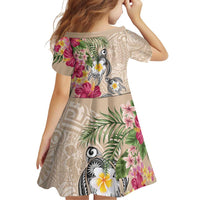Hawaiian Tropical Flowers and Tribal Turtles Family Matching Off Shoulder Maxi Dress and Hawaiian Shirt Polynesian Art Motifs Beige Color - Polynesian Pride