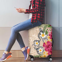 Hawaiian Tropical Flowers and Tribal Turtles Luggage Cover Polynesian Art Motifs Beige Color - Polynesian Pride