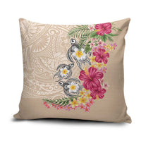 Hawaiian Tropical Flowers and Tribal Turtles Pillow Cover Polynesian Art Motifs Beige Color - Polynesian Pride