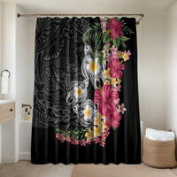 Hawaiian Tropical Flowers and Tribal Turtles Bathroom Set Polynesian Art Motifs Black Color - Polynesian Pride