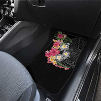 Hawaiian Tropical Flowers and Tribal Turtles Car Mats Polynesian Art Motifs Black Color - Polynesian Pride