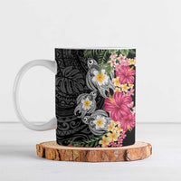 Hawaiian Tropical Flowers and Tribal Turtles Ceramic Mug Polynesian Art Motifs Black Color LT03 Black - Polynesian Pride