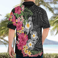 Hawaiian Tropical Flowers and Tribal Turtles Hawaiian Shirt Polynesian Art Motifs Black Color - Polynesian Pride