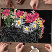 Hawaiian Tropical Flowers and Tribal Turtles Puzzle Polynesian Art Motifs Black Color LT03 - Polynesian Pride