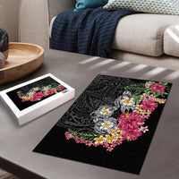 Hawaiian Tropical Flowers and Tribal Turtles Puzzle Polynesian Art Motifs Black Color LT03 - Polynesian Pride