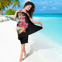 Hawaiian Tropical Flowers and Tribal Turtles Sarong Polynesian Art Motifs Black Color - Polynesian Pride
