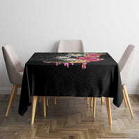 Hawaiian Tropical Flowers and Tribal Turtles Tablecloth Polynesian Art Motifs Black Color LT03 - Polynesian Pride
