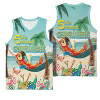 Aloha Hawaii It's 5 o'clock Somewhere Basketball Jersey Chill Parrot on Beach with Tropical Plants LT03 - Polynesian Pride