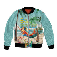 Aloha Hawaii It's 5 o'clock Somewhere Bomber Jacket Chill Parrot on Beach with Tropical Plants LT03 Unisex Multicolor - Polynesian Pride
