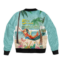 Aloha Hawaii It's 5 o'clock Somewhere Bomber Jacket Chill Parrot on Beach with Tropical Plants LT03 - Polynesian Pride