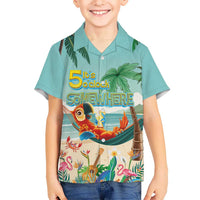 Aloha Hawaii It's 5 o'clock Somewhere Hawaiian Shirt Chill Parrot on Beach with Tropical Plants - Polynesian Pride