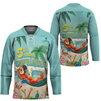 Aloha Hawaii It's 5 o'clock Somewhere Hockey Jersey Chill Parrot on Beach with Tropical Plants LT03 - Polynesian Pride