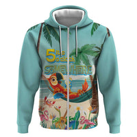 Aloha Hawaii It's 5 o'clock Somewhere Hoodie Chill Parrot on Beach with Tropical Plants - Polynesian Pride