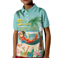 Aloha Hawaii It's 5 o'clock Somewhere Kid Polo Shirt Chill Parrot on Beach with Tropical Plants LT03 Kid Multicolor - Polynesian Pride