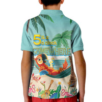 Aloha Hawaii It's 5 o'clock Somewhere Kid Polo Shirt Chill Parrot on Beach with Tropical Plants - Polynesian Pride