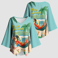 Aloha Hawaii It's 5 o'clock Somewhere Kimono Sleeve Blouse Chill Parrot on Beach with Tropical Plants LT03 - Polynesian Pride