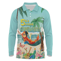 Aloha Hawaii It's 5 o'clock Somewhere Long Sleeve Polo Shirt Chill Parrot on Beach with Tropical Plants LT03 Multicolor - Polynesian Pride