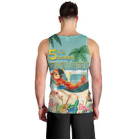 Aloha Hawaii It's 5 o'clock Somewhere Men Tank Top Chill Parrot on Beach with Tropical Plants LT03 - Polynesian Pride