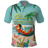 Aloha Hawaii It's 5 o'clock Somewhere Polo Shirt Chill Parrot on Beach with Tropical Plants LT03 Multicolor - Polynesian Pride