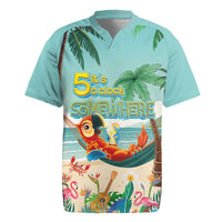 Aloha Hawaii It's 5 o'clock Somewhere Rugby Jersey Chill Parrot on Beach with Tropical Plants LT03 Multicolor - Polynesian Pride