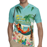 Aloha Hawaii It's 5 o'clock Somewhere Rugby Jersey Chill Parrot on Beach with Tropical Plants LT03 - Polynesian Pride