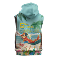 Aloha Hawaii It's 5 o'clock Somewhere Sleeveless Hoodie Chill Parrot on Beach with Tropical Plants LT03 - Polynesian Pride