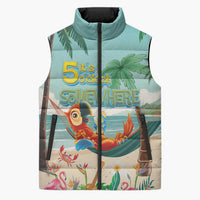 Aloha Hawaii It's 5 o'clock Somewhere Sleeveless Puffer Jacket Chill Parrot on Beach with Tropical Plants LT03 Unisex Multicolor - Polynesian Pride