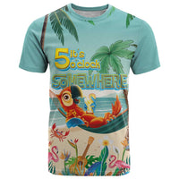 Aloha Hawaii It's 5 o'clock Somewhere T Shirt Chill Parrot on Beach with Tropical Plants - Polynesian Pride