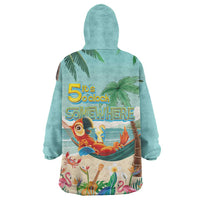 Aloha Hawaii It's 5 o'clock Somewhere Wearable Blanket Hoodie Chill Parrot on Beach with Tropical Plants LT03 - Polynesian Pride