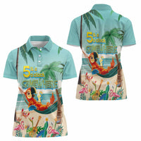 Aloha Hawaii It's 5 o'clock Somewhere Women Polo Shirt Chill Parrot on Beach with Tropical Plants - Polynesian Pride