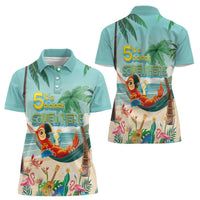 Aloha Hawaii It's 5 o'clock Somewhere Women Polo Shirt Chill Parrot on Beach with Tropical Plants LT03 - Polynesian Pride