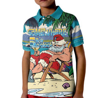 Mele Kalikimaka Hawaii It's 5 o'clock Somewhere Kid Polo Shirt Funny Lazy Santa Claus Chilling with Cocktail LT03 Kid Multicolor - Polynesian Pride