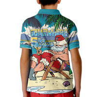 Mele Kalikimaka Hawaii It's 5 o'clock Somewhere Kid Polo Shirt Funny Lazy Santa Claus Chilling with Cocktail LT03 - Polynesian Pride