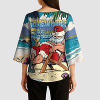 Mele Kalikimaka Hawaii It's 5 o'clock Somewhere Kimono Sleeve Blouse Funny Lazy Santa Claus Chilling with Cocktail LT03 - Polynesian Pride