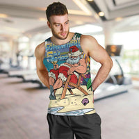 Mele Kalikimaka Hawaii It's 5 o'clock Somewhere Men Tank Top Funny Lazy Santa Claus Chilling with Cocktail LT03 Multicolor - Polynesian Pride