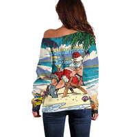Mele Kalikimaka Hawaii It's 5 o'clock Somewhere Off Shoulder Sweater Funny Lazy Santa Claus Chilling with Cocktail - Polynesian Pride