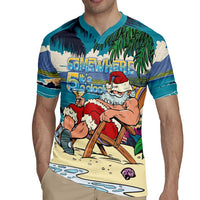 Mele Kalikimaka Hawaii It's 5 o'clock Somewhere Rugby Jersey Funny Lazy Santa Claus Chilling with Cocktail LT03 - Polynesian Pride