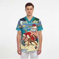 Mele Kalikimaka Hawaii It's 5 o'clock Somewhere Scrub Top Funny Lazy Santa Claus Chilling with Cocktail LT03 - Polynesian Pride
