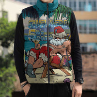 Mele Kalikimaka Hawaii It's 5 o'clock Somewhere Sleeveless Puffer Jacket Funny Lazy Santa Claus Chilling with Cocktail LT03 - Polynesian Pride