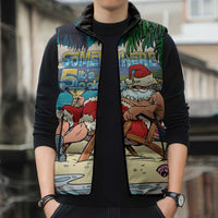 Mele Kalikimaka Hawaii It's 5 o'clock Somewhere Sleeveless Puffer Jacket Funny Lazy Santa Claus Chilling with Cocktail LT03 - Polynesian Pride
