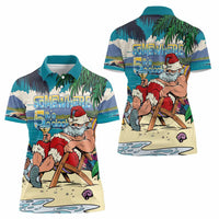 Mele Kalikimaka Hawaii It's 5 o'clock Somewhere Women Polo Shirt Funny Lazy Santa Claus Chilling with Cocktail - Polynesian Pride