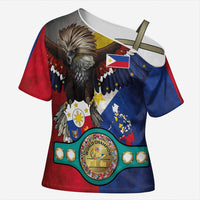 Custom Philippines World Champion Boxing Cross Shoulder Shirt Eagle-Grunge Design LT03 Female Multicolor - Polynesian Pride