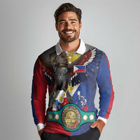 Custom Philippines World Champion Boxing Long Sleeve Polo Shirt Eagle-Grunge Design - Polynesian Pride
