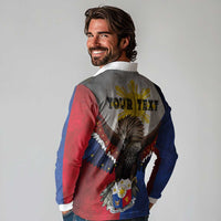 Custom Philippines World Champion Boxing Long Sleeve Polo Shirt Eagle-Grunge Design - Polynesian Pride